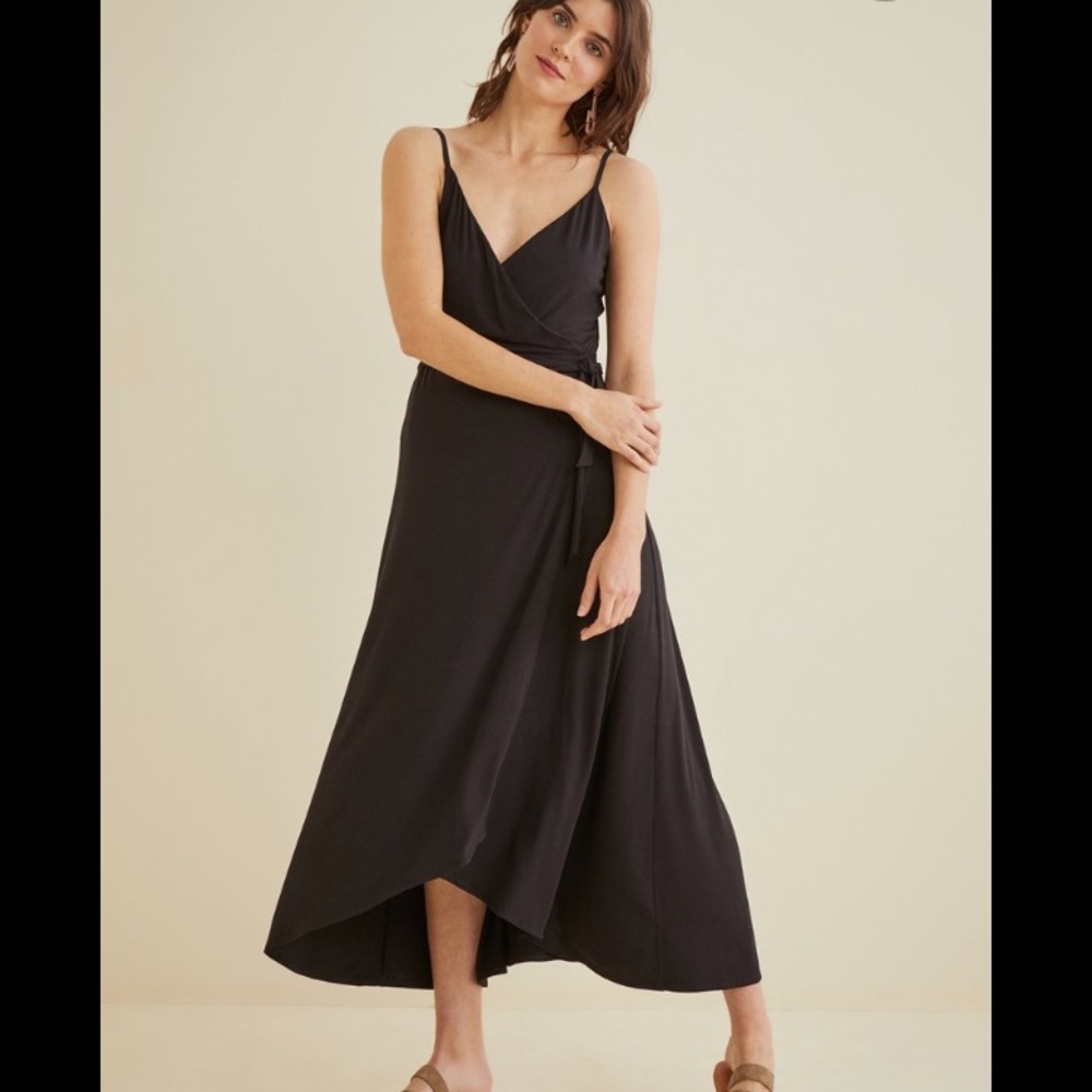 Amour Vert Astrida strappy midi wrap dress S Blck